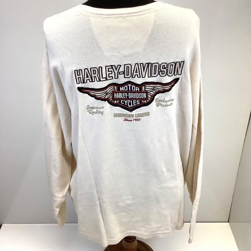 Harley Davidson Beige 3XL Heavier Long Sleeve 1/4 Button Shirt Embroidered